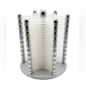 Rare Vintage 90s MCM Space Age Rotating CD Tower Carousel Frosted Acrylic Chrome